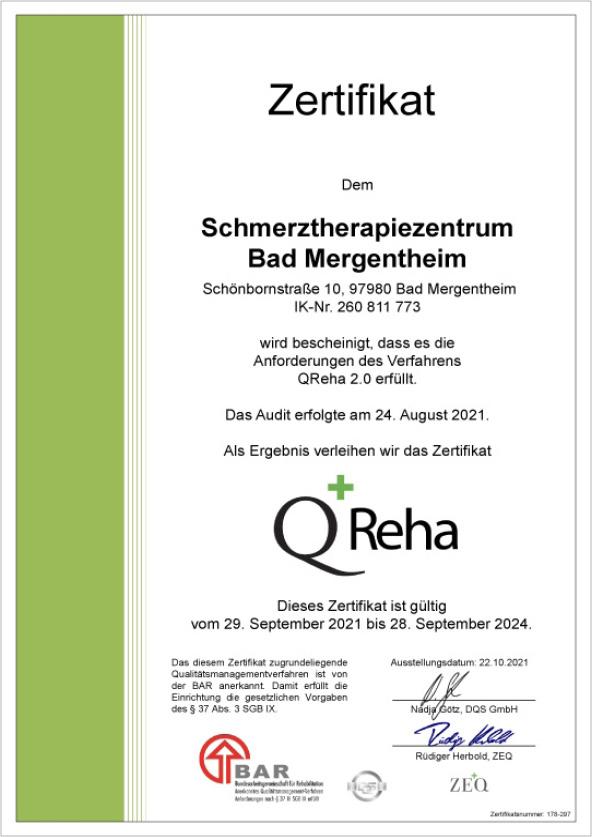 Zertifikat Q+Reha